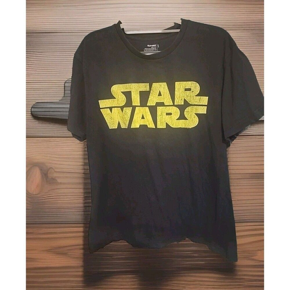VTG Star Wars T-Shirt Men’s Large Black Yellow Logo Old Navy